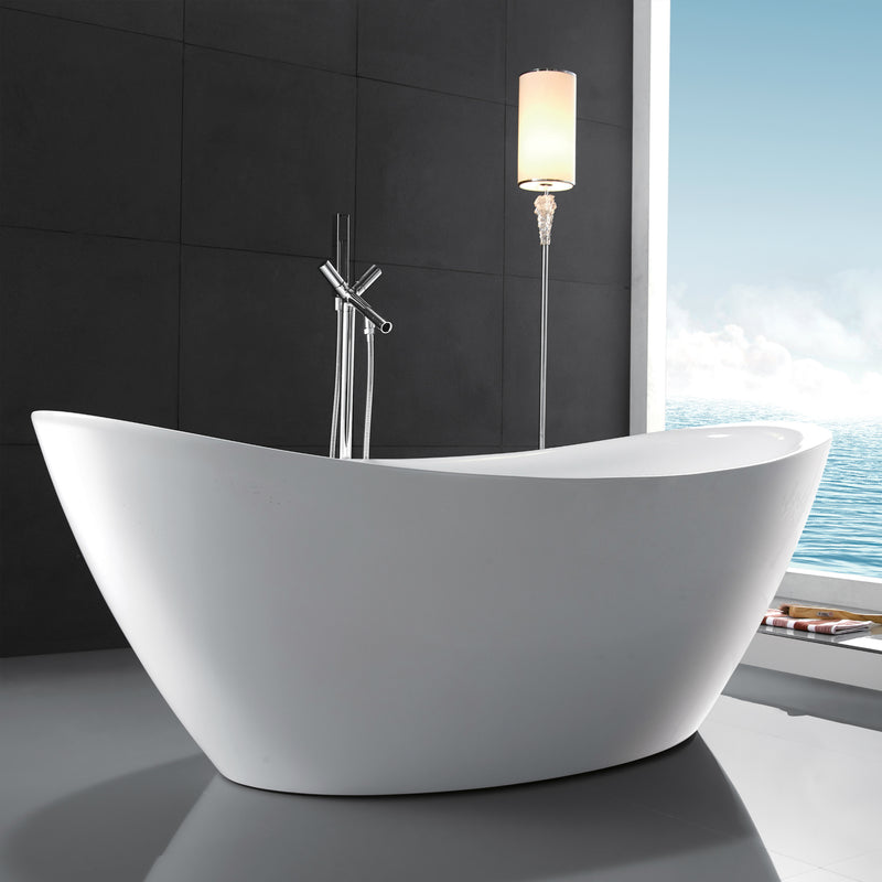 71 x 35.4 x 25.6 inch 100% Acrylic Freestanding Bathtub Contemporary Soaking Tub with Brushed Nickel Overflow and Drain