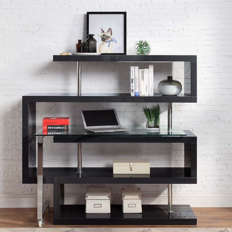 Desk w/Shelf, Clear Glass, Walnut & Chrome Finish