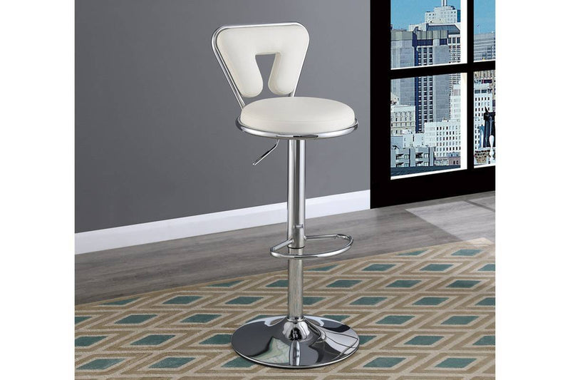 Adjustable Bar stool Gas lift Chair White Faux Leather Chrome Base metal frame Modern Stylish Set of 2 Chairs