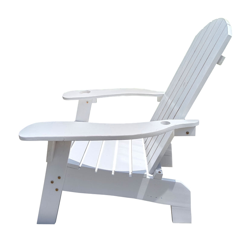 Outdoor or indoor Wood  Adirondack chair  with an hole to hold umbrella on the arm ,white