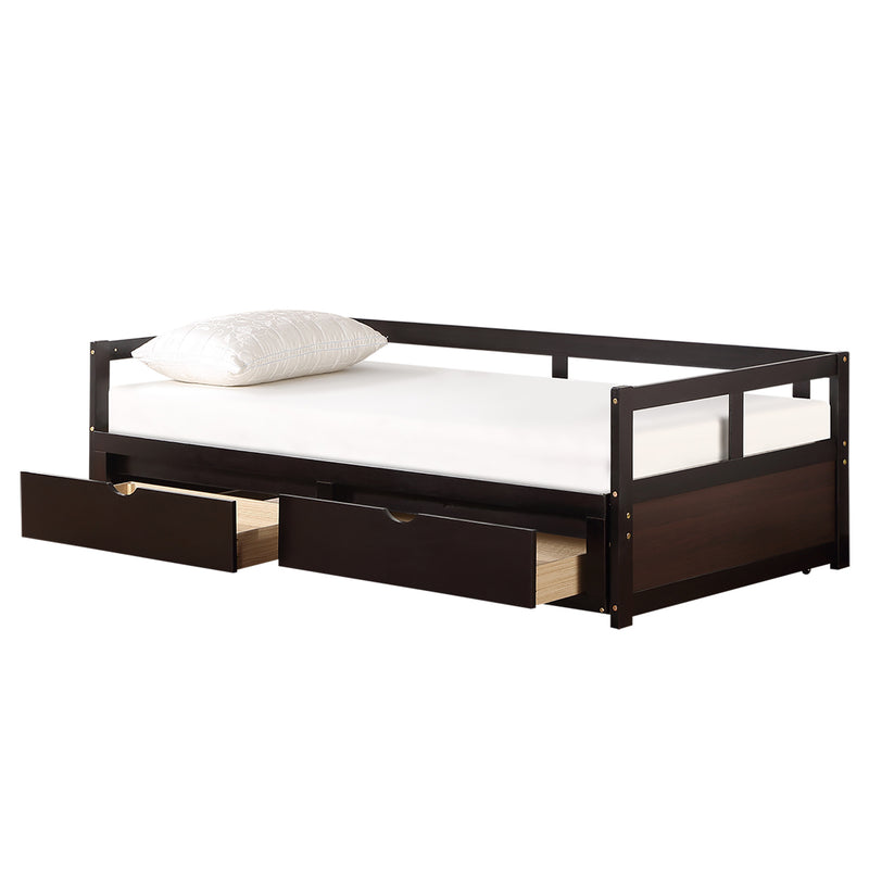 Wooden Daybed with Trundle Bed and Two Storage Drawers , Extendable Bed Daybed,Sofa Bed for Bedroom Living Room,Espresso