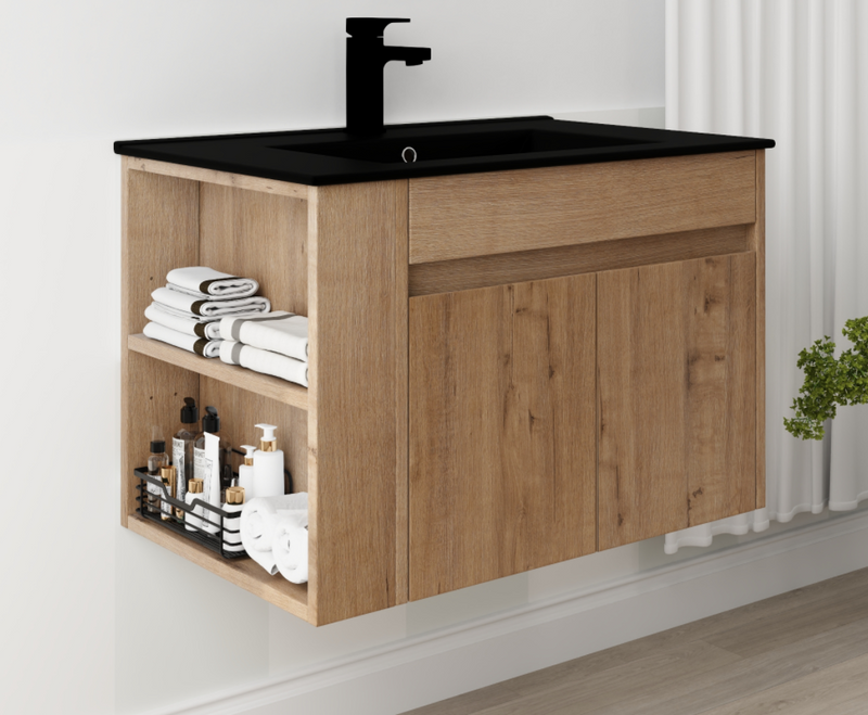 30 Inch Bathroom Vanity With Black Ceramic Basin and Adjust Open Shelf(KD-PACKING)