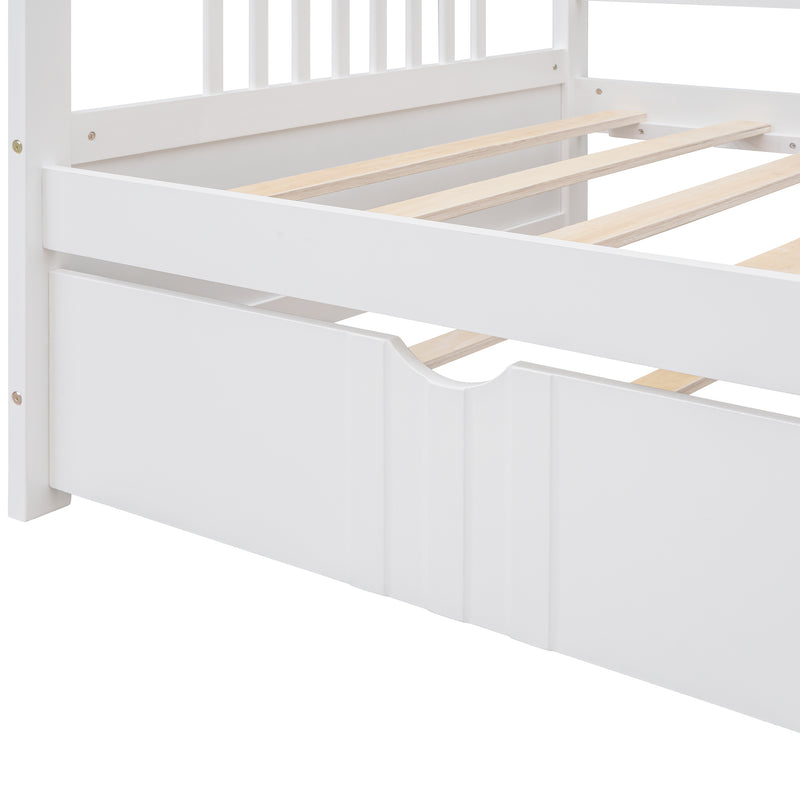 Twin Size Daybed Wood Bed with Twin Size Trundle,White