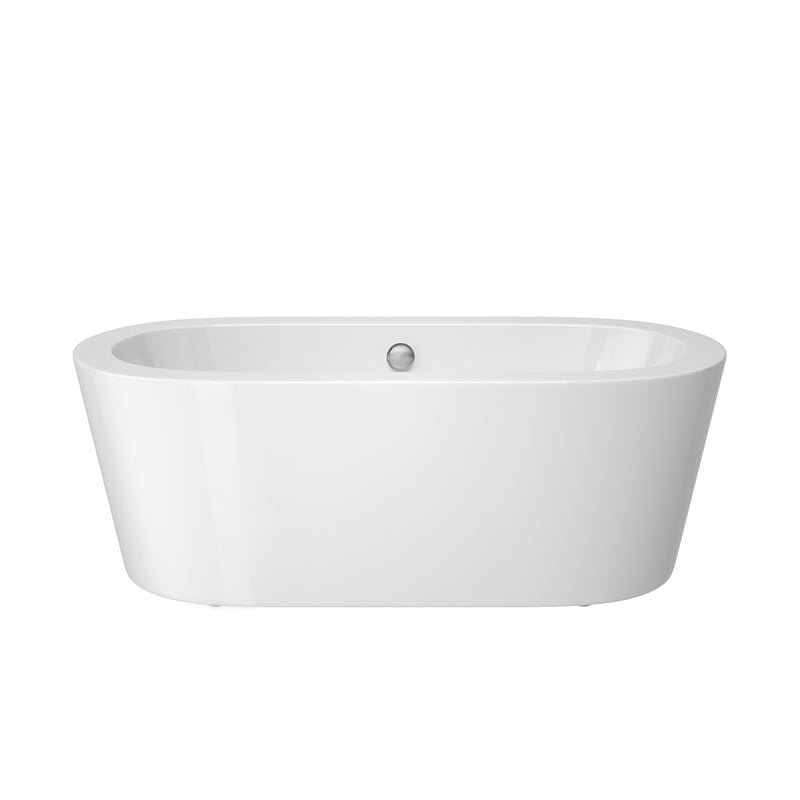 67"L x 31.5\'\'W Acrylic Art Freestanding Alone White Soaking Bathtub with UPC Certified Brushed Nickel Overflow and Pop-up Drain