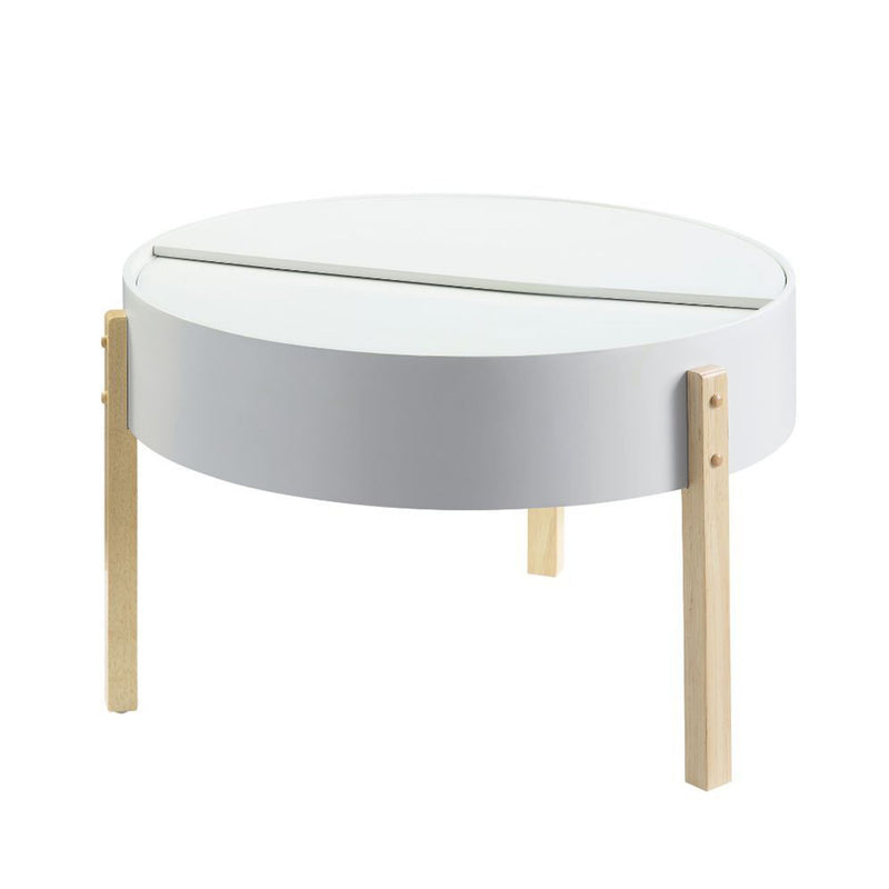 Round Coffee Table with Storage in White