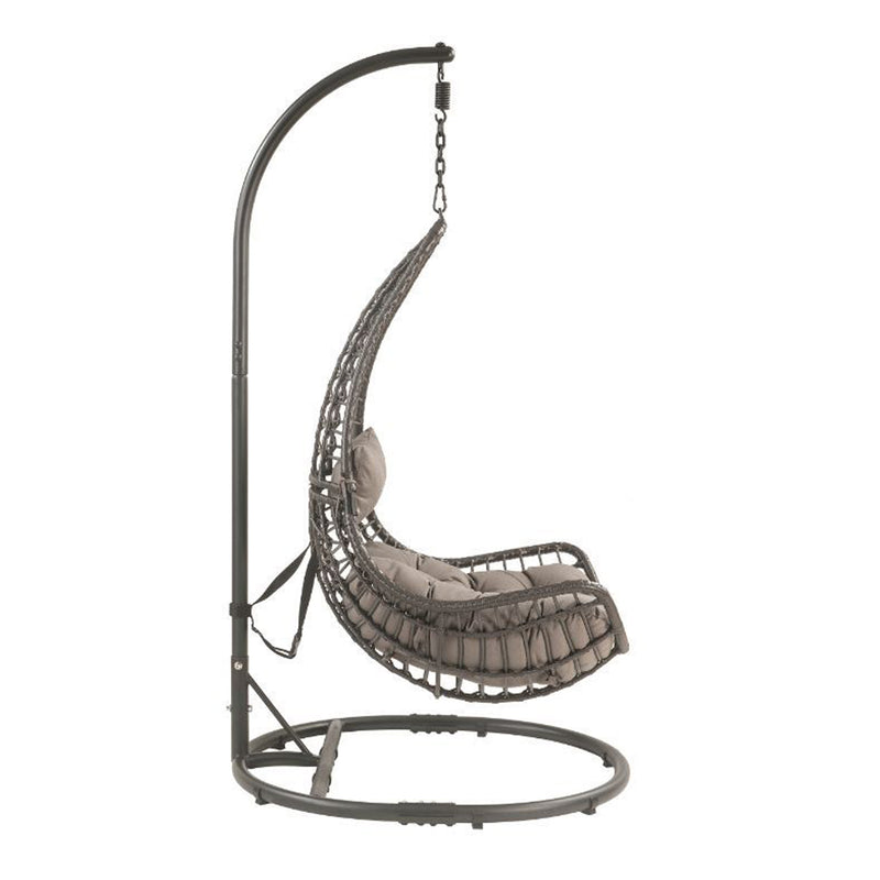 Patio Hanging Chair with Stand, Gray Fabric & Charcaol Wicker