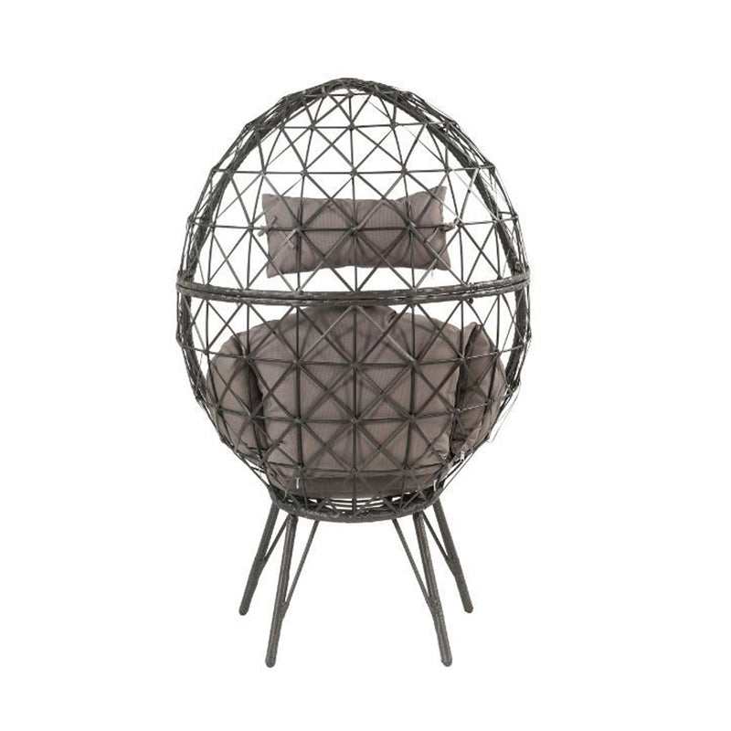 Patio Lounge Chair, Light Gray Fabric & Black Wicker
