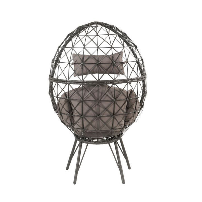 Patio Lounge Chair, Light Gray Fabric & Black Wicker