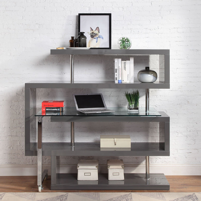 Desk w/Shelf, Clear Glass, Walnut & Chrome Finish