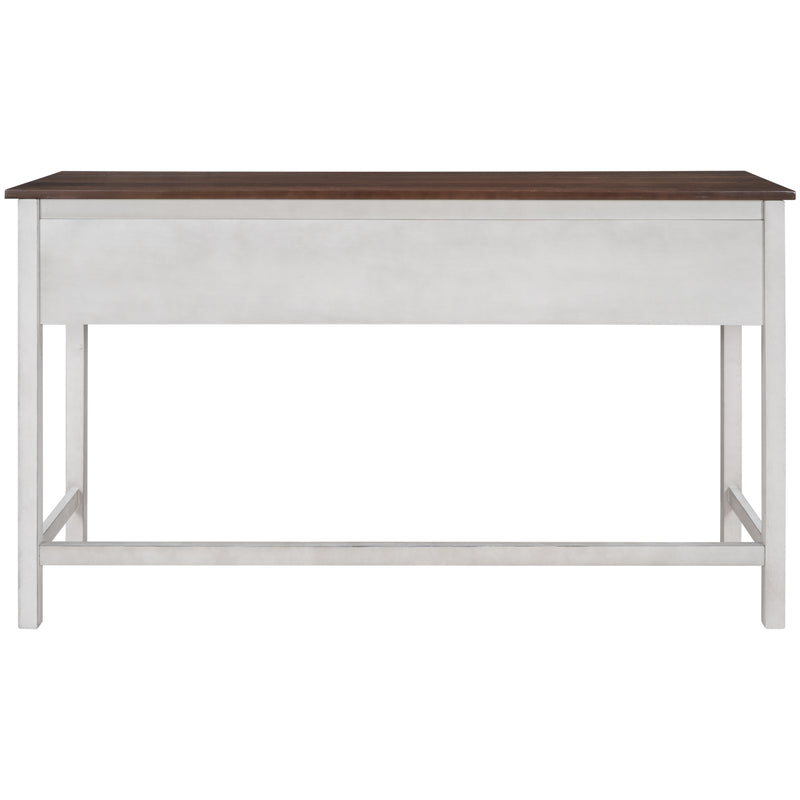 4 Pieces Counter Height Table with Fabric Padded Stools,Rustic Bar Dining Set with Socket,Cherry Top +Distressed White Body