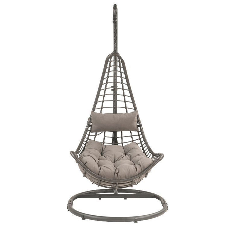 Patio Hanging Chair with Stand, Gray Fabric & Charcaol Wicker