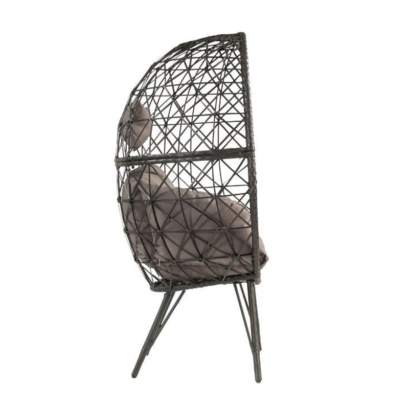 Patio Lounge Chair, Light Gray Fabric & Black Wicker