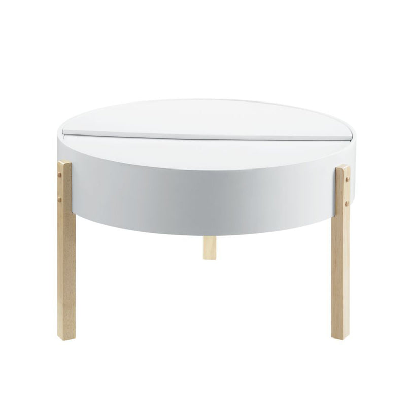 Round Coffee Table with Storage in White