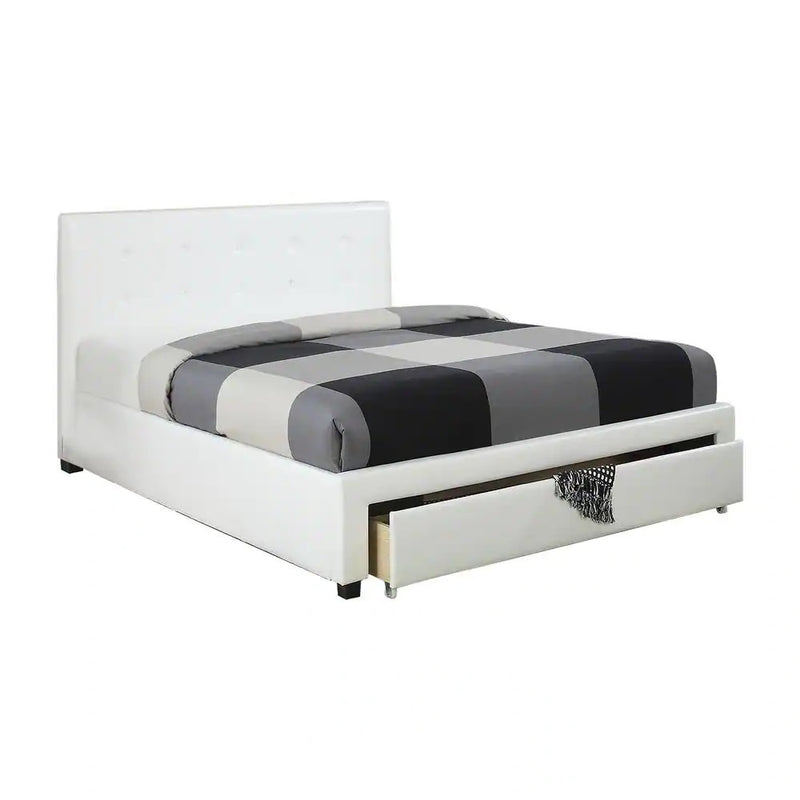 Bedroom Furniture White Storage Under Bed Full Size bed Faux Leather upholstered