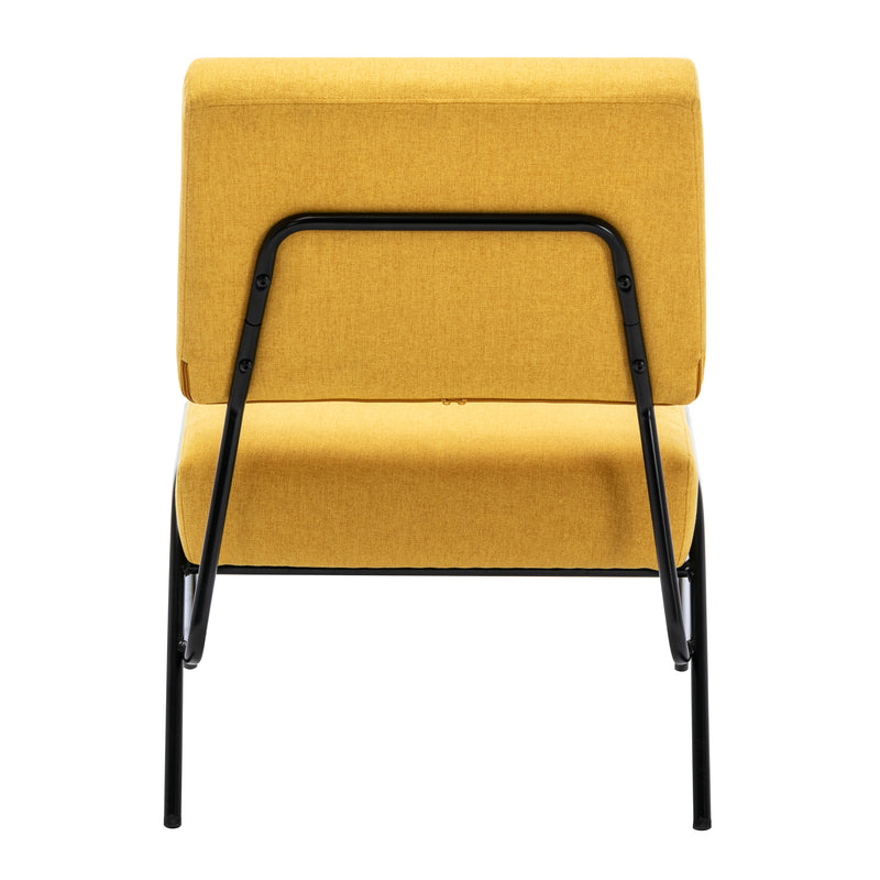 Wire Metal Frame Slipper Chair, Armless Accent Chair Lounge Chair for Living Room, Bedroom, Home Office,Yellow Linen
