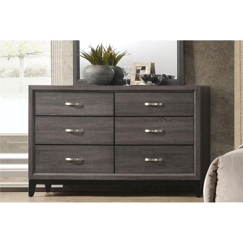 Wood Cabinet with 6 Drawers Chest Dresser in Weathered Gray