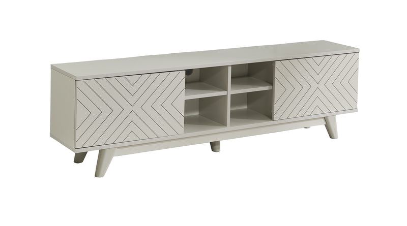 FurnisHome Store Lina Mid Century Modern Tv Stand 2 Door Cabinet 4 Cubby Hole Shelves 67 inch Tv Unit, Grey