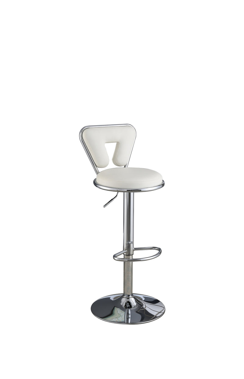 Adjustable Bar stool Gas lift Chair White Faux Leather Chrome Base metal frame Modern Stylish Set of 2 Chairs