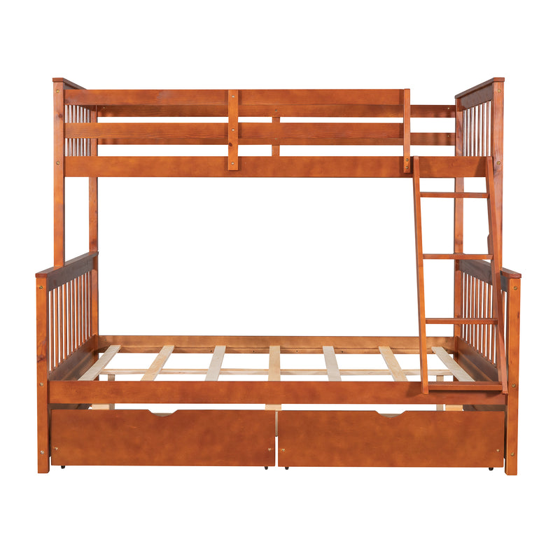 Twin-Over-Full Bunk Bed with Ladders and Two Storage Drawers (Walnut)