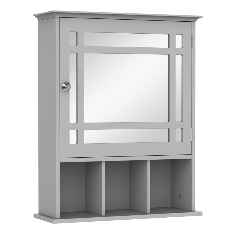 kleankin Bathroom Medicine Cabinet with Mirror, Wall Mounted Mirror Cabinet with Door and Storage Shelves, Gray