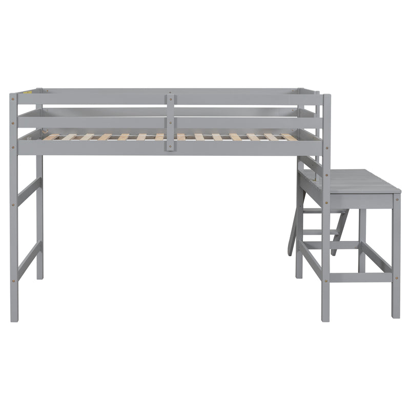 Twin Loft Bed with Platform,ladder,Gray