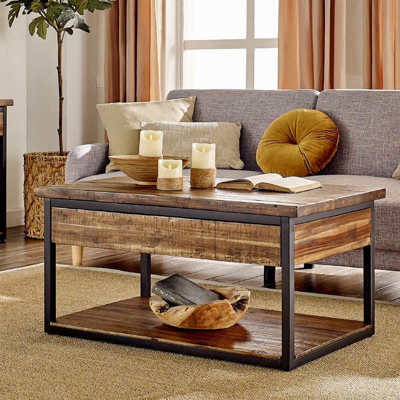 Claremont 42"L Rustic Wood Coffee Table with Low Shelf