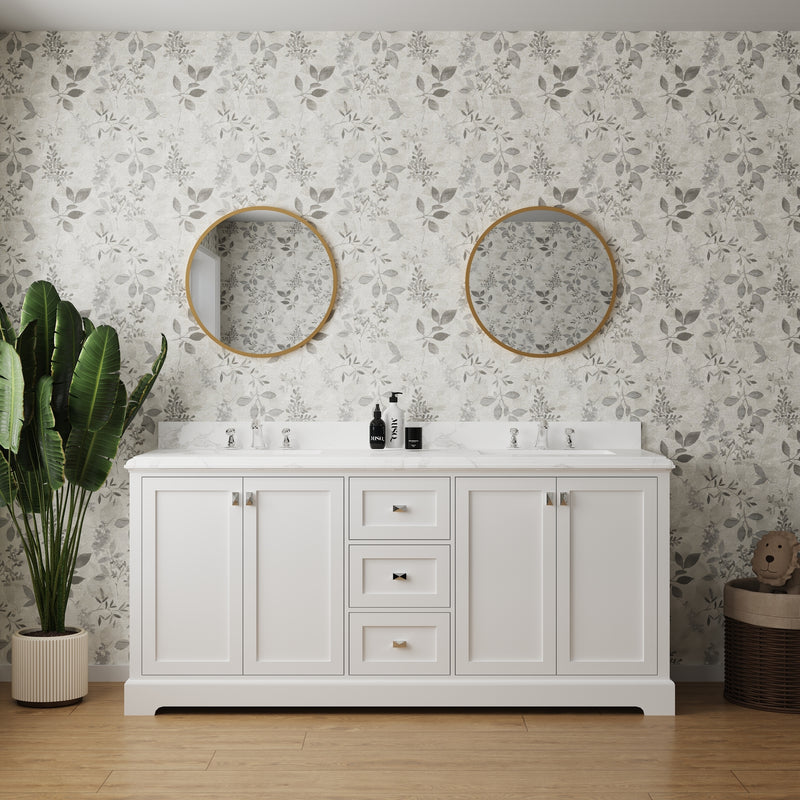 Vanity Sink Combo featuring a Marble Countertop, Bathroom Sink Cabinet, and Home Decor Bathroom Vanities - Fully Assembled White 72-inch Vanity with Sink 23V02-72WH