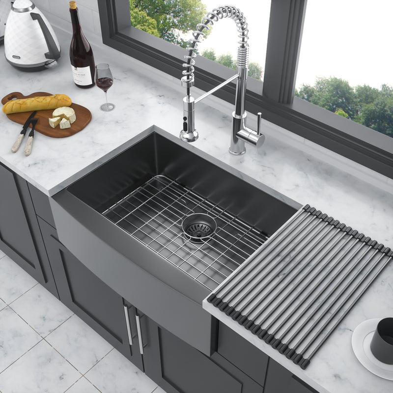 27 Gunmetal Black Farmhouse Sink - 27*21*10 Inch Kitchen Sink Stainless Steel 16 gauge Apron Front Kitchen Sink