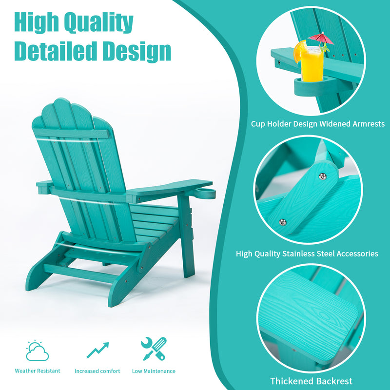 TALE Folding Adirondack Chair with Pullout Ottoman with Cup Holder, Oversized, Poly Lumber,  for Patio Deck Garden, Backyard Furniture, Easy to Install,GREEN. Banned from selling on Amazon