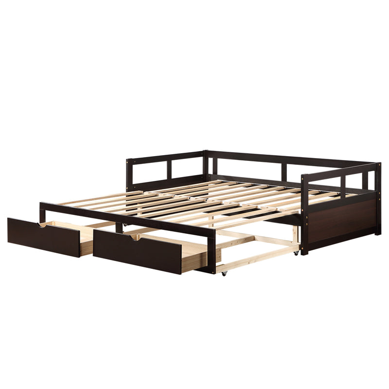 Wooden Daybed with Trundle Bed and Two Storage Drawers , Extendable Bed Daybed,Sofa Bed for Bedroom Living Room,Espresso
