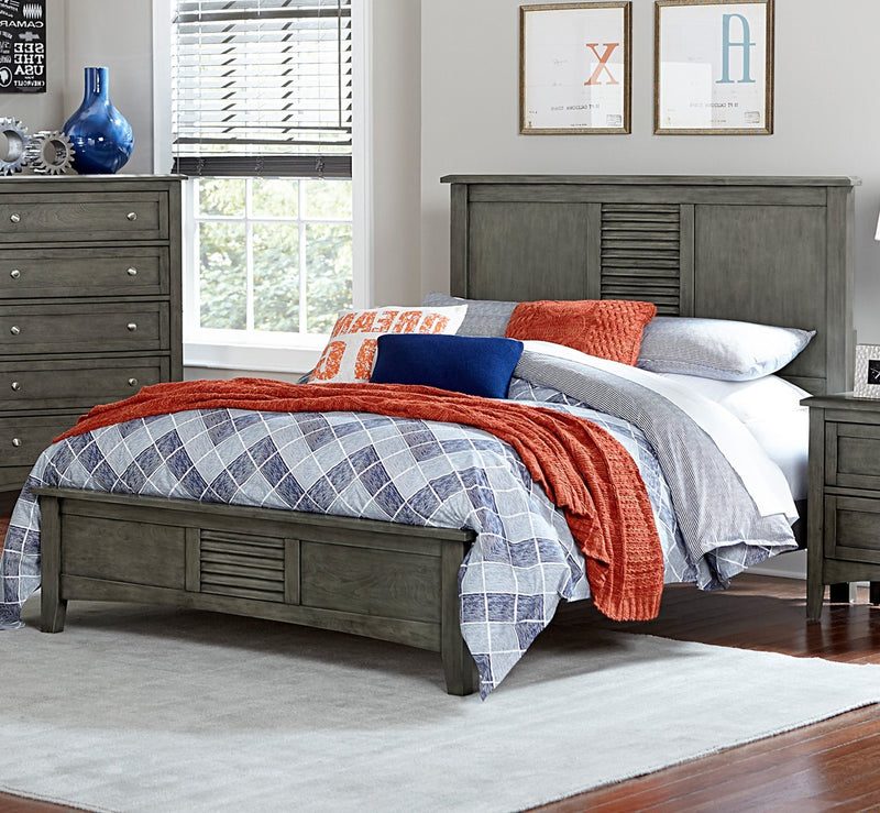 Transitional Style Cool Gray Finish 1pc Queen Size Bed Birch Veneer Wood Bedroom Furniture