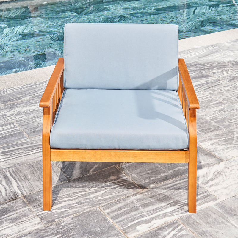 Kapalua Honey Nautical Curve Eucalyptus Wooden Outdoor Sofa Chair with Cushion