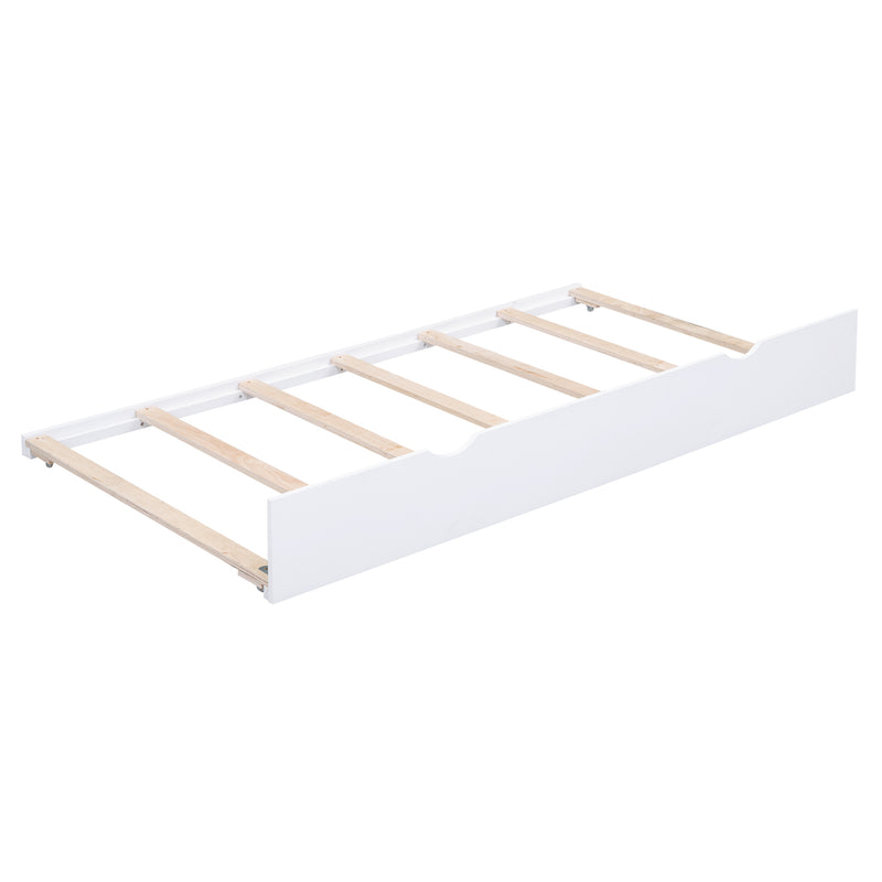 Twin Size Daybed with Storage Shelves, Blackboard, Cork board, USB Ports and Twin Size Trundle, White