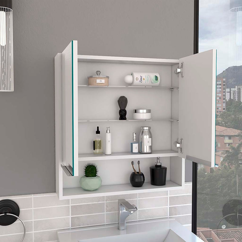 Medicine Cabinet with Mirror Lexington,Three Internal Shelves, White Finish