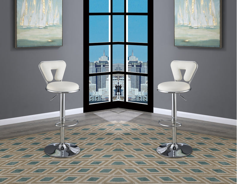 Adjustable Bar stool Gas lift Chair White Faux Leather Chrome Base metal frame Modern Stylish Set of 2 Chairs