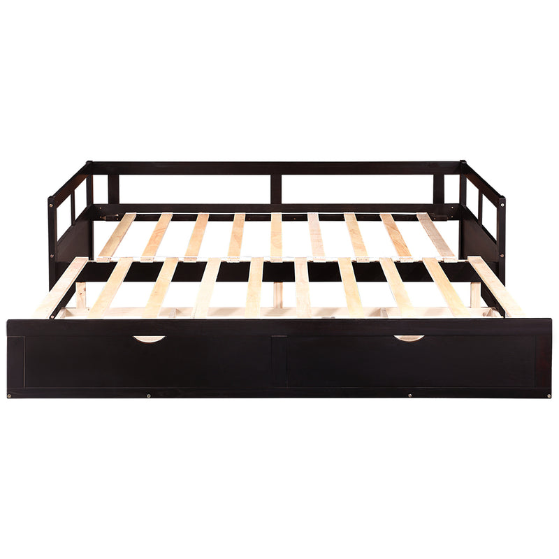 Wooden Daybed with Trundle Bed and Two Storage Drawers , Extendable Bed Daybed,Sofa Bed for Bedroom Living Room,Espresso