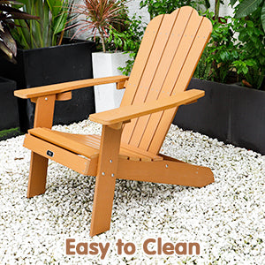 Adirondack Chair Backyard Outdoor Furniture Painted Seating with Cup Holder All-Weather and Fade-Resistant Plastic Wood for Lawn Patio Deck Garden Porch Lawn Furniture Chairs Brown