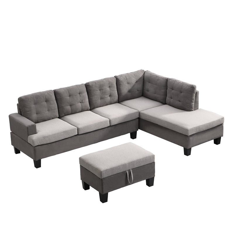 Sofa Set  for Living Room with Chaise Lounge and Storage Ottoman Living Room Furniture,(Gray)