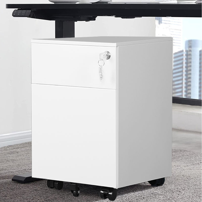 2 Drawer Mobile File Cabinet with Lock Metal Filing Cabinet for Legal/Letter/A4/F4 Size, Fully Assembled Include Wheels, Home/Office Design