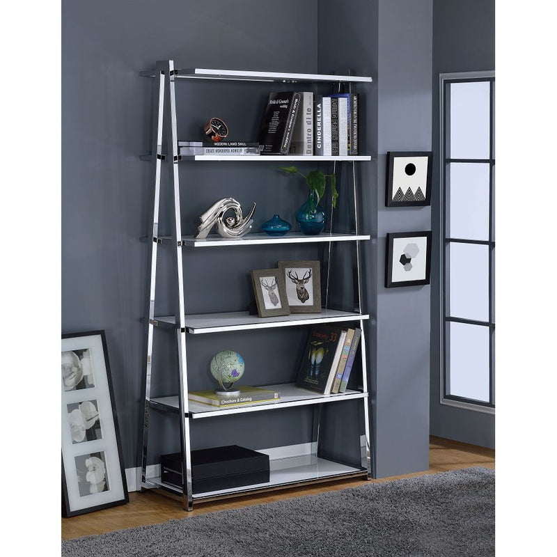 Bookshelf in White High Gloss & Chrome