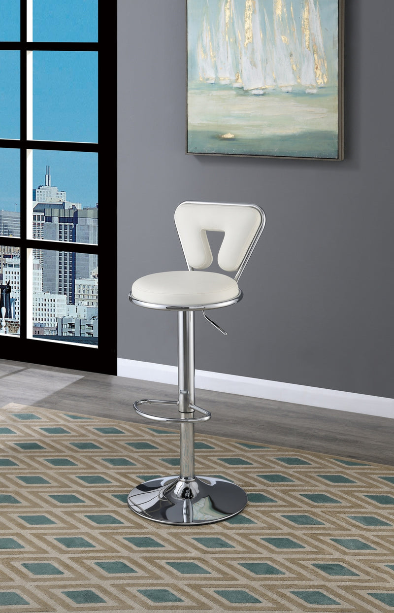 Adjustable Bar stool Gas lift Chair White Faux Leather Chrome Base metal frame Modern Stylish Set of 2 Chairs