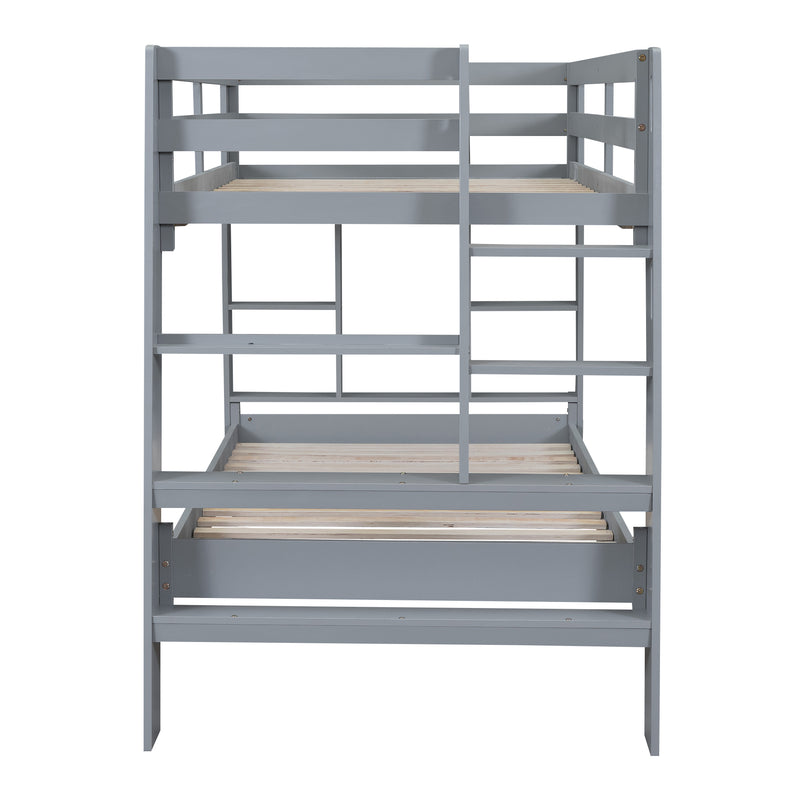Twin over Twin Bunk Bed with Shelves and Built-in Ladder, Gray