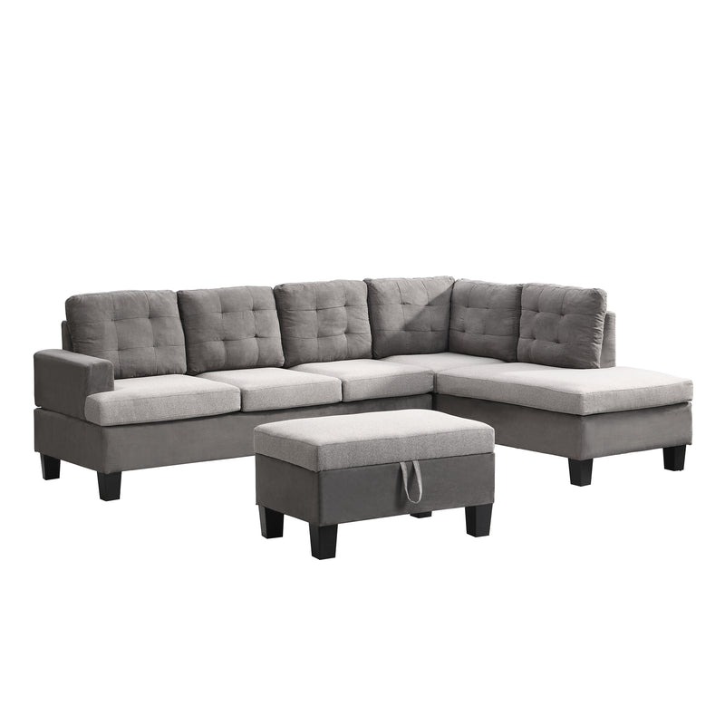 Sofa Set  for Living Room with Chaise Lounge and Storage Ottoman Living Room Furniture,(Gray)