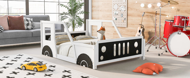 Full Size Classic Car-Shaped Platform Bed with Wheels,White