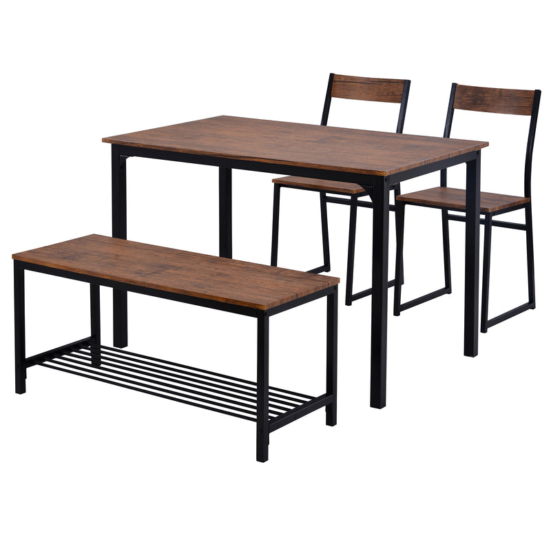 4 Piece Dining Set for 4 Kitchen Table Set Computer Desk with 2 Chairs and Bench for Home Dining Room, Brown