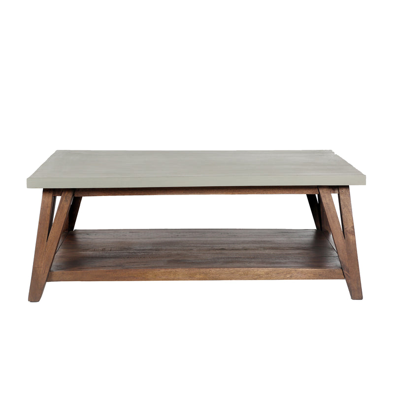 48"W Wood with Concrete-Coating Coffee Table