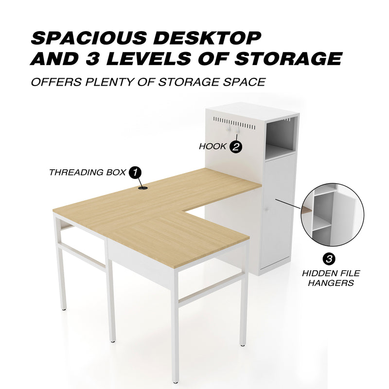 Metal storage cabinet with desk/File Cabinet/Metal Locker Office Cupboard for Bedroom/Living Room/Office L shaped desk set