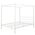 Queen Metal Framed Canopy Platform Bed with Built-In Headboard No Box Spring Needed Classic Design Black/White/Silver[US-Depot]