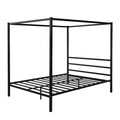 Queen Metal Framed Canopy Platform Bed with Built-In Headboard No Box Spring Needed Classic Design Black/White/Silver[US-Depot]