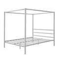 Queen Metal Framed Canopy Platform Bed with Built-In Headboard No Box Spring Needed Classic Design Black/White/Silver[US-Depot]